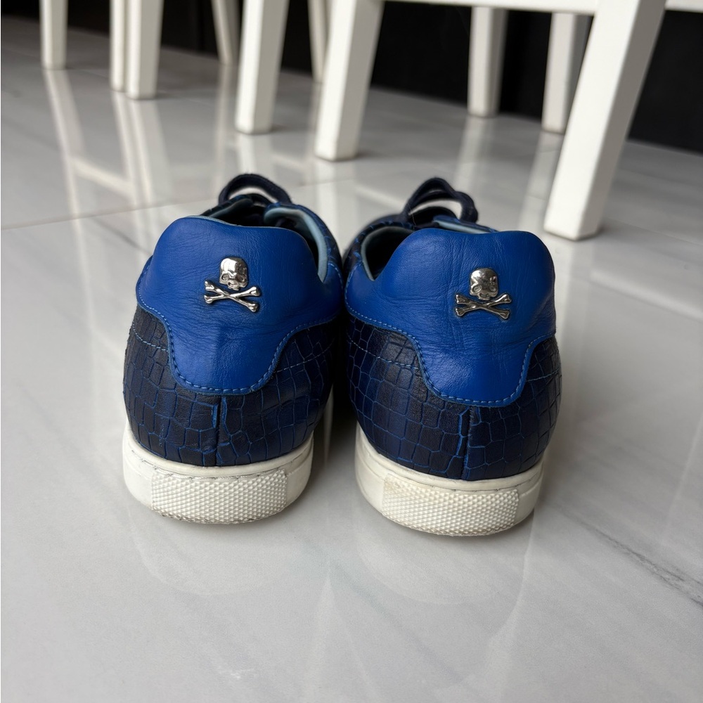 PHILIPP PLEIN Blue Crocodile Leather Print Lo-Top Sneaker Luxury Designer - Picture 6 of 11